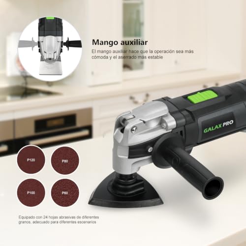 Miniatura 6 de Galax Pro Herramienta Multifunción Oscilante 400w, 15,000-22,000 Rpm Herramientas Oscilantes De 6 Velocidades De Rotación Y 33 Accesorios, Ángulo Oscilante: 4