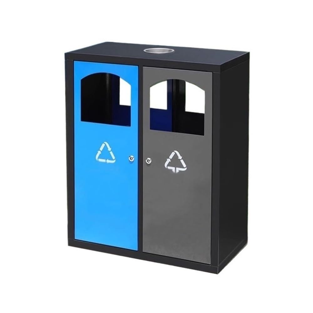 Outdoor Trash Can, Outdoor Public Area Double Box Rubbish Bin with Ashtray Metal Garbage Can