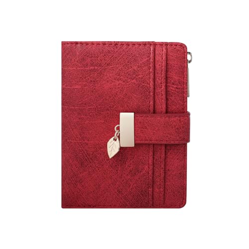 Image of Pomelo Best Wallet Women Bifold Leather Wallets for Women Credit Card Holder with ID Window Zipper Coin Pocket Suede Red