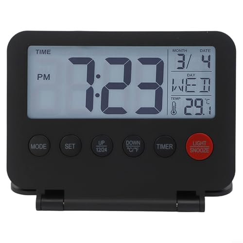 CYRENT Sveglia da viaggio con display trasparente e pulsante snooze progettata per comodità e portabilità (nero)