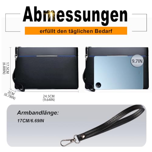Eshow Handgelenktasche Herren Vintage Herrenhandtasche aus PU-Leder Clutchtasche mit RFID Blocker Kartenfach für Reise & Business Schwarz