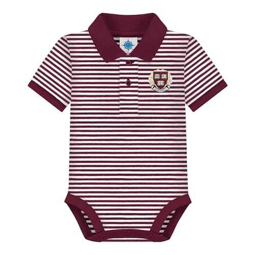 College Baby Harvard University Crest Newborn Striped Polo Bodysuit, Maroon/White, for Boys & Girls, 3-6 Months