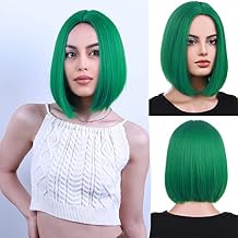 PATTNIUM Green Wig for Women Green Bob Wig Dark Green Wigs Short Straight Bob Middle Part Heat Resistant Synthetic 12 Wigs