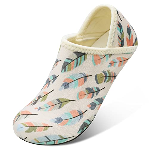 Xihalook Lightweight House Slippers Slip On Home Sock Shoes For Womens Beige Leaf, 4-5 Women/2.5-3.5 Men #TOP6