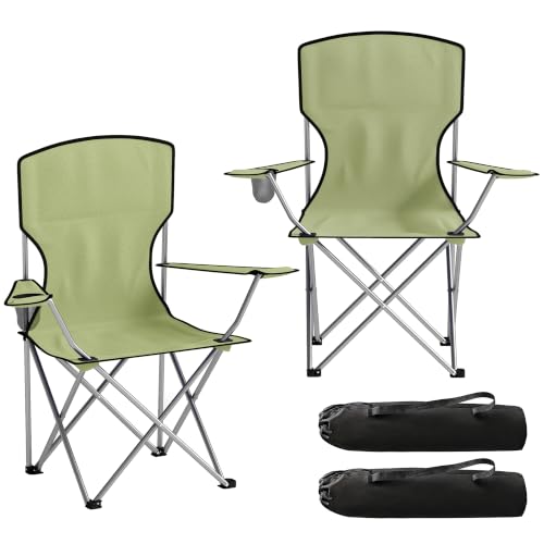Image of Outsunny Set of 2 Camping Chair for Adults Portable Carry Bag, Green