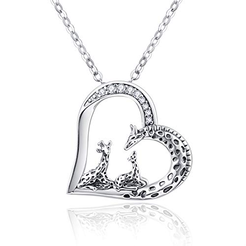 TANGPOET Giraffe Heart Pendant Necklace for Women Mom Grandma 925 Sterling Silver Giraffe Family Necklaces Jewelry Birthday Gifts with 18