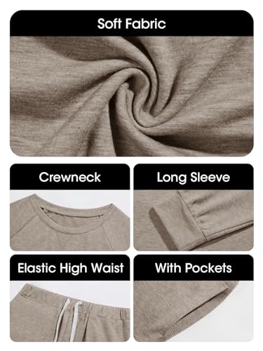 Eurivicy Women's Solid Sweatsuit Set 2 Piece Long Sleeve Pullover and Drawstring Sweatpants Sport Outfits Sets