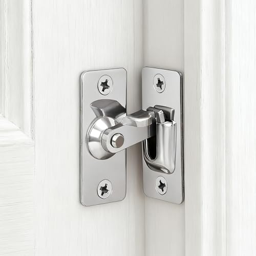 ZMZaoan Pestillo de cerradura Pestillo puerta de 90 grados, Pestillo Puerta sin Agujeros y Cierre Corredera, Bloqueador de Puerta de Acero Inoxidable Seguridad para Interior y Ventana (Plateado)