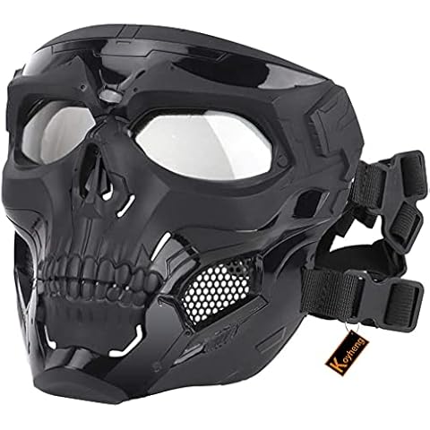 Kayheng Tactical Airsoft Skull Masks Full Face, Adult Deluxe Mask Eye Protection For Halloween BB Paintball Gun Patriots CS Game Cosplay Party Halloween Cosplay Zombie Scary Skeleton Masks Cover