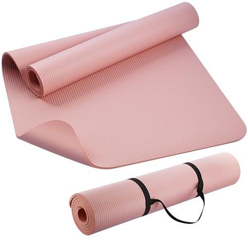 KEEP Extra Thick NBR Yoga Mat for Women & Men, 10mm Thick, 72”x32” Large Exercise Mat with Non-Slip Workout Mat for Yoga, Pilates, Stretching, Meditation – Wide & Cushioned Fitness Mat, Sakura pink Sakura powder
