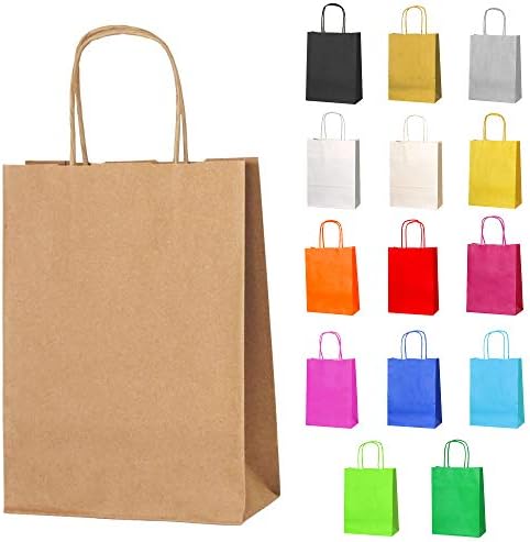 Thepaperbagstore 10 Small Blue Paper Party Bags With Handles - Colourful Paper Gift Bags for Kids and Adults Parties, Birthdays, Weddings, Baby Showers, Hen Parties and Sweets 18x22x8cm