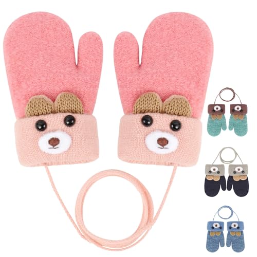 Becellen Invernali Mittens Bambino, Caldi Antivento Guanti Maglia con Cordino Neonato Carino Morbidi Foderati Guanti Termici Spessi Mittens per 0-3 Anni Bambini Ragazze