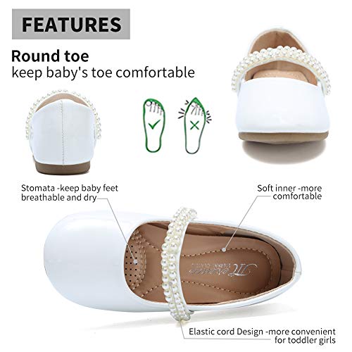 Cior Toddler Girls Ballet Flats Shoes Ballerina Jane Mary Wedding Princess Dress,Vgza2,Pu-White,26 #TOP2