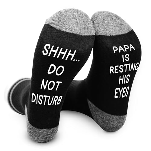 GMCDFHRQ Funny Dad Socks Shhh Do Not Disturb Papa Is Resting His Eyes Sign Crew Socks for Men Fathers Days Gifts Birthday Gifts for Men Husbands Gift (058)