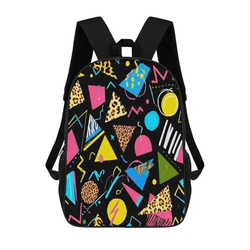 Multifunction Backpack for Adult, Lightweight Geometric Checkered Zebra Tiger Leopard Print Retro 80s 90s Black Backpacks, Bookbag with Adjustable Shoulder Strap