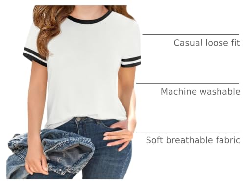 Image of Haloumoning Girls Short Sleeve T Shirts Kids Summer Crewneck Color Block Tops Fashion Tees 5-14 Years