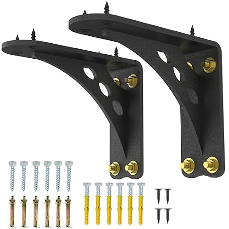 Neevolve 6 x 5 Inch Heavy Duty Shelf Brackets, 1000 Lbs Max Load Decorative Metal L Brackets for Floating Shelves, Kitchen Countertop Support & Laundry Room, Black Industrial Wall Brackets, 2 Pack