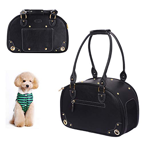 PetsHome Dog Carrier Purse, Pet Carrier, Foldable Waterproof Premium PU Leather Pet Travel Portable Bag Carrier for Cat and Small Dog Home & Outdoor Small Black by PetsHome - Image 4