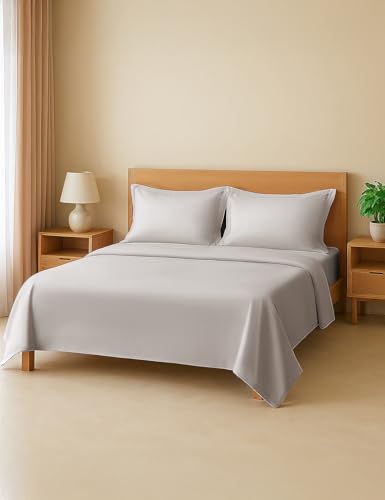 Image of Symbol Premium 100% Pure Cotton Soft Bedsheet for Double Bed - King Size (108x108 inches) with 2 Pillow Covers (27x17 inches) | 400 Threadcount