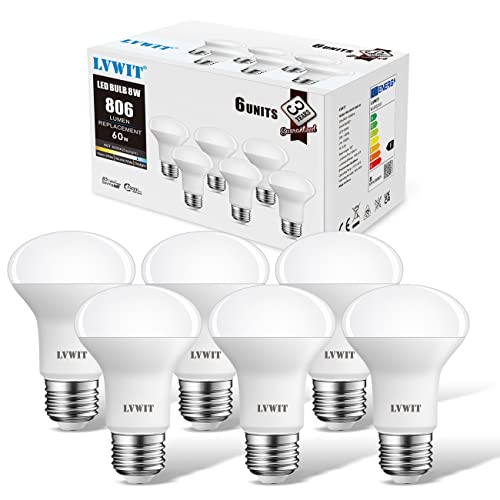 R63 Reflector E27 LED Bulb, 6-Pack, LVWIT 8.5W Daylight White 6500K 806Lm 60W Replacement Non-Dimmable Reflector Bulb