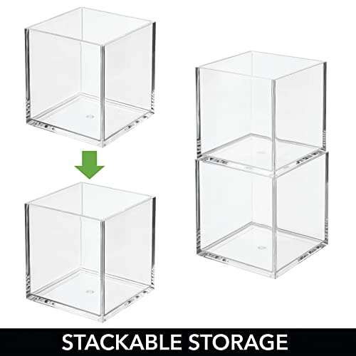 Mdesign Square Home Office Storage Organizer Container Bin For Cabinet, Drawers, Desk, Workspace - Holds Pens, Pencils, Highlighters, Notebooks - Prism Collection - 3 Pack - Clear #TOP4