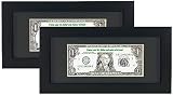 Gold Home 2 Pack Black First Dollar Bill Frame with Black Mat or 4x9 Business License Frame without Mat, Real Glass, Easel Stand and Wall Hanger Included