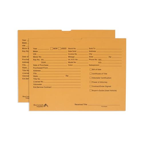 Blue Summit Vehicle Deal Jackets for Dealerships, Tan, Pre-Printed, Car Jacket, Pack of 100 Dealer Record Envelopes by Blue Summit Supplies - Used condition - US$24.57