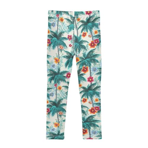 Palm Trees Hibiscus Flowers Girls Leggings Ultra Soft Compression Yoga Gym Pants for Kids 4-10T2