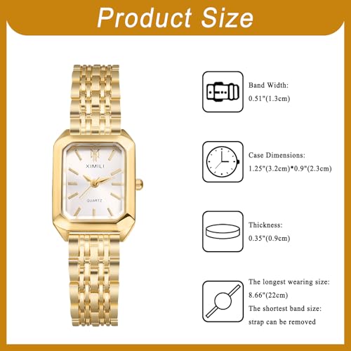 Oidea Square Womens Watch: Gold Tone Elegant Rectangular Bar Scale Dial Analog Quartz Wrist Watches Detachable Strap Bracelet Watch Casual Business Dress Ladies Watches - Image 2