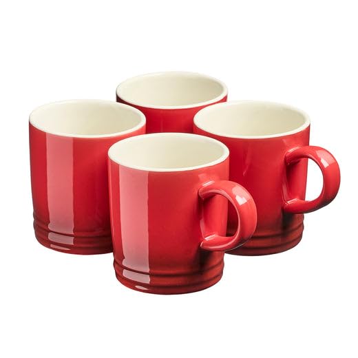 Cooks Professional 4 Piece Colourful Stoneware Mug Set | Tea Coffee Hot Chocolate Drinking Cups | Microwave & Dishwasher Safe Ceramic with Graduated Colour | 240ml Capacity | Red — image 1