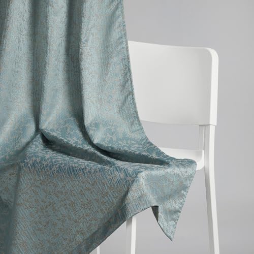 Image of haus & kinder Jacquard Window Curtains 5 Feet Long Pack of 2 Window Curtains, 5 Feet Curtains for Window (Glittering Fern, Aqua Floral Nature Design 130x152 CM)