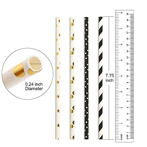 Paper straws for drinking, disposable biodegradable cocktail straws, perfect for Birthday, Party Supplies , Baby shower, Wedding/Bridal, Holiday Decoration, Gexolenu (Black Gold, 200pcs/pack)