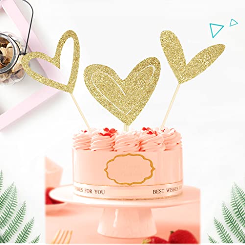 24 Pcs Gold Glitter Heart Cute Design Love Cupcake Toppers For Wedding Bridal Anniversary Baby Shower Kids Birthday Cake Theme Party Decorations Supplies #TOP4