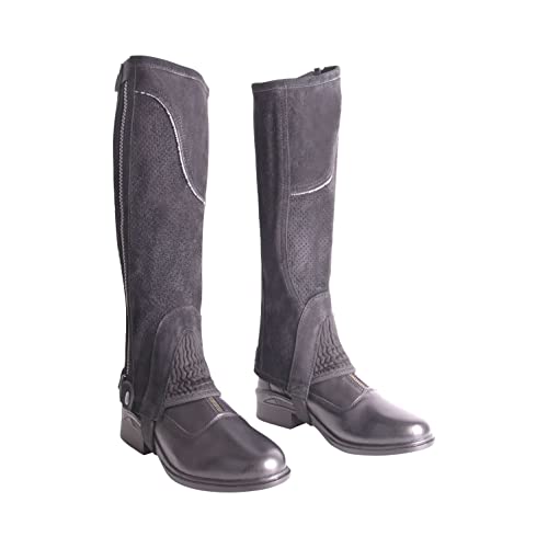 AK WESLEY Breathable Real Suede Leather Half Chaps for Horse Riding – Durable, Comfortable, Adjustable Fit AKRS-2150 (Black, M)
