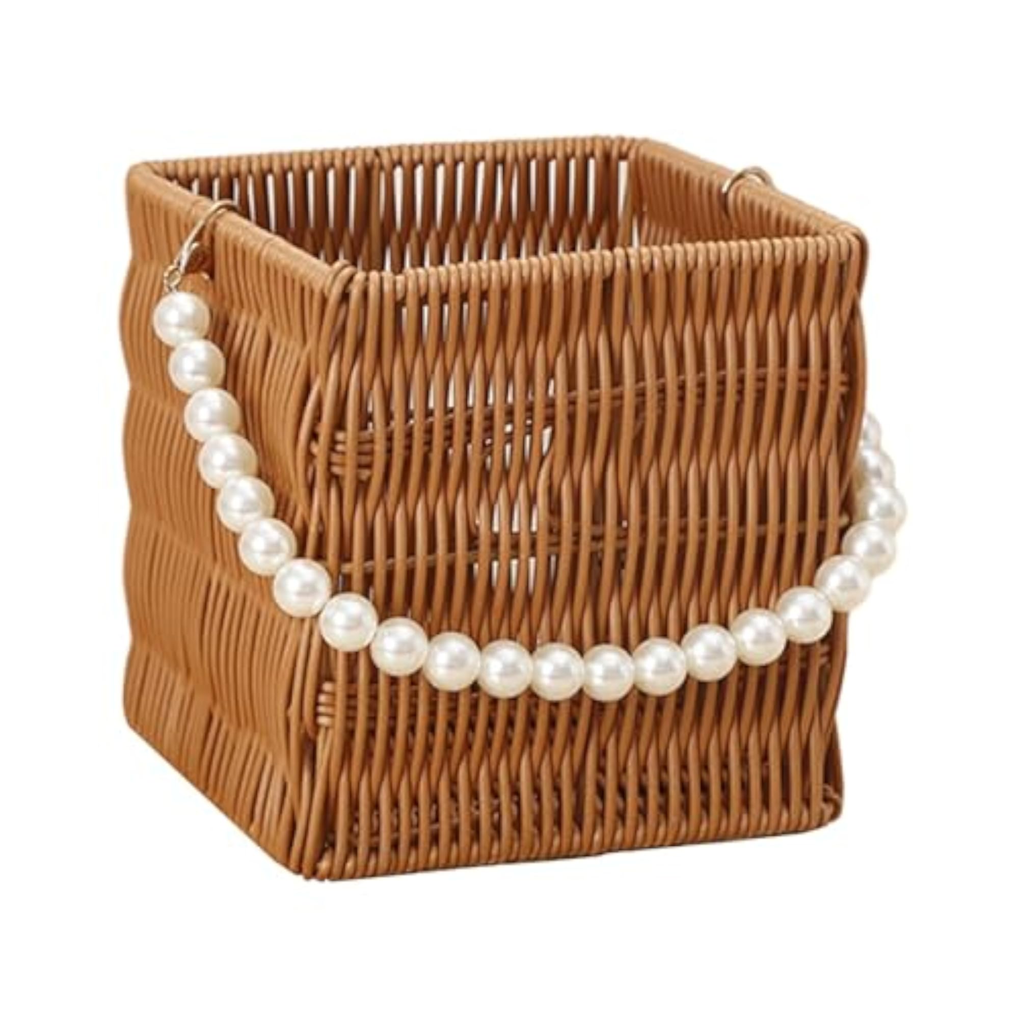 Imitation Rattan Flower Basket with Pearl Handle