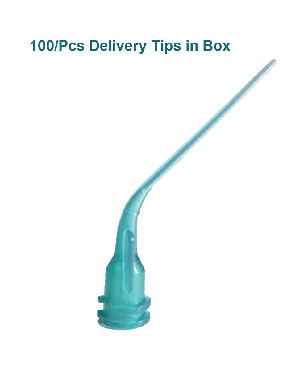 100/Pk Dental Green Plastic Luer-Lock Curved Tips for Delivery Materials Plastic Tips