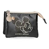 Disney Mickey Outline Monedero Tres Compartimentos Negro 14x10x3,5 cms Poliéster