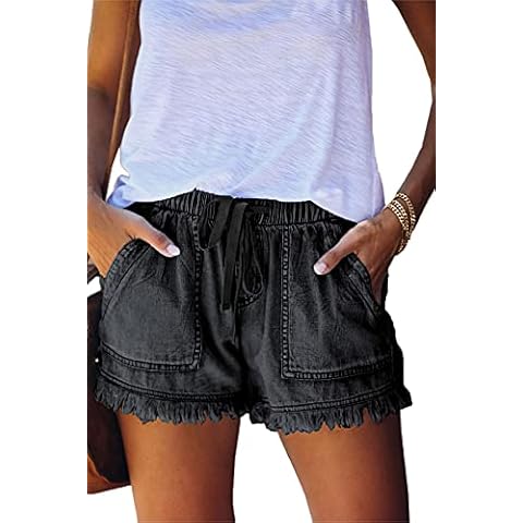 GOLDPKF Jeans Denim Women Jegging Shorts Women Black Shorts Black Denim Short Black Shorts Women Workout Lift Shorts Black UK Size 8 Cover