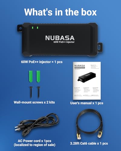 NUBASA 60W PoE++ Injector – IEEE 802.3bt Class 6 Gigabit Power Over Ethernet Adapter for PTZ Cameras, Accesss Point, Digital Signage, & Industrial Devices, Plug-and-Play - Thumbnail 7