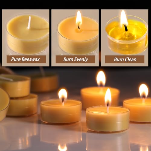 DEVI 90 Pack Pure Beeswax Tea Lights Candles Bulk 4 Hours, 100% Natural Beeswax Tea Candles Bulk, Unscented Bees Wax Votive Tea Lights for Home Decor, Bees Wax for Wedding Party Supplies Favors by DEVI - Used condition - Image 5