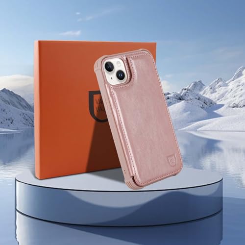 VANAVAGY Wallet Case Compatible for iPhone 14/13 for Women Men, PU Leather Flip Phone Case Cover Fits Magnetic Car Mount with RFID Blocking Card Holder,Rose Gold by VANAVAGY - Image 7