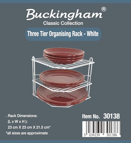 Buckingham 3 Tier White Corner Plate Rack Kitchen Cupboard Tidy Storage Organiser Dish Rack Space Saving Shelf Organiser 23 Cm - 3
