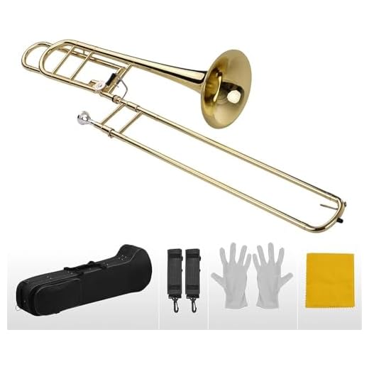 GYDUHYE Upgraded Intermediate Bb Flat Tenor Slide Trombone with F Trigger Including Mouthpiece Carry Case Gloves Cleaning Cloth Trumpet Set