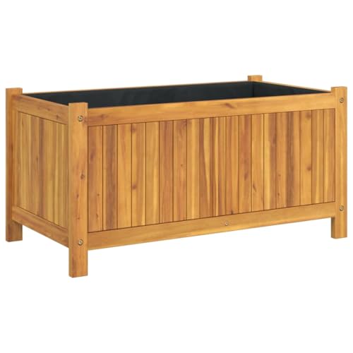 vidaXL Jardinière avec Doublure, Lit Surélevé, Bac à Fleurs, Pot de Plantes, Boîte à Fleurs Jardin Patio Terrasse, 80x42x40 cm Bois Massif d'Acacia