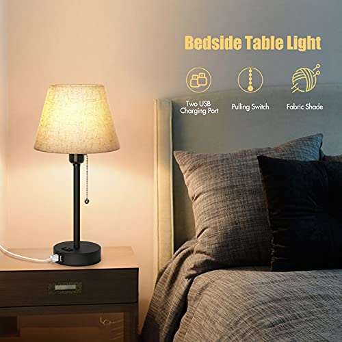Neoglint Small Bedside Table Lamps, Lamps For Bedroom Set Of 2 With 2 Usb Ports & Ac Outlet, Nightstand Lamps With Fabric Lampshade For Living Room, Office(Bulb Not Included) #TOP1