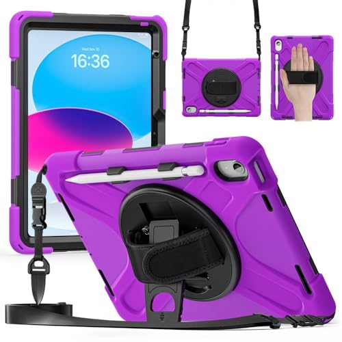 Coque antichoc iPad 11e génération 2025 violette anti-chute avec sangle