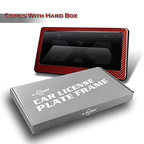 Q1-Tech, 3 In 1 Luxury Genuine 100% Real Carbon Fiber License Plate Frame Tag Cover Protector Shield Tinted Cover With Bracket, Vip Real 3K Carbon And Unbreakable Cover Patent# Us00D906916S (Red) #TOP4