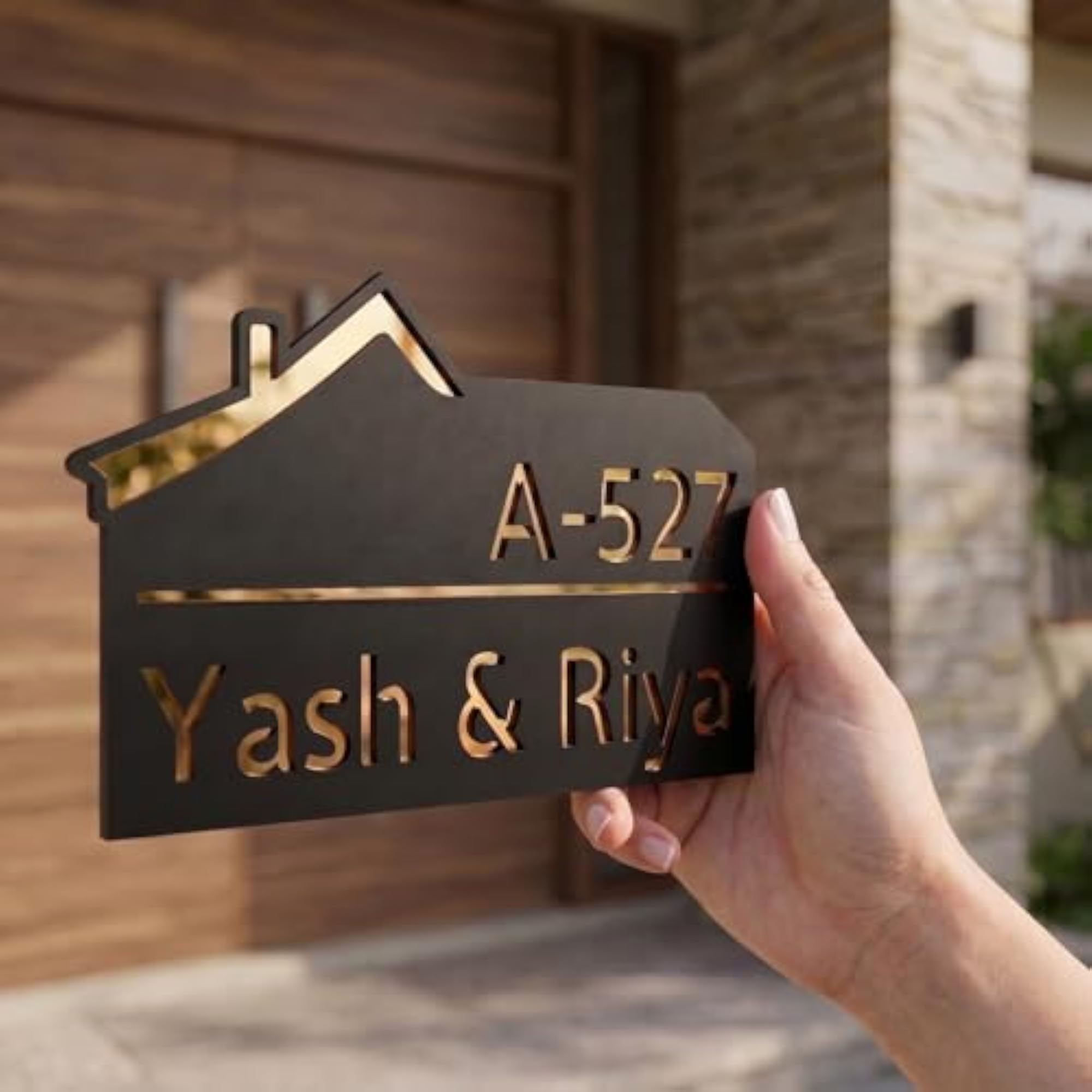 Acrylic & Wooden House Modern Door Plate
