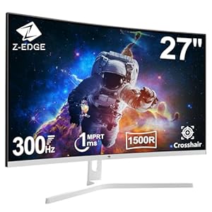 Z-Edge 27 Zoll Curved Gaming Monitor 300Hz (DP) 240Hz (HDMI) 1ms MPRT Full HD 1080P VA Panel 16:9 LED Bildschirm, 250cd/m² Helligkeit, FreeSync, HDR10, DisplayPort1.4 & HDMI2.0, VESA Kompatibel - Weiß