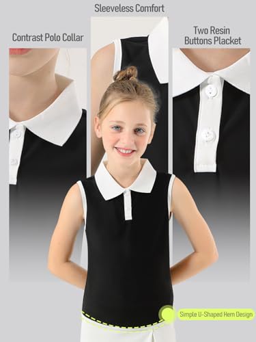 Girls Polo Shirt Sleeveless Golf Shirts Contrast Collared Button-Up Tennis T-Shirts Quick Dry Breathable Tank Tops4